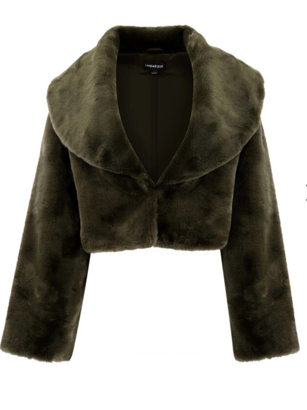 Lamarque Danika Olive Green Cropped Faux Fur Jacket - Women XS - Picture 2 of 6
